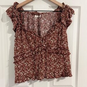 Natural Life Blouse Womens Large Floral Ruffle Smocked Cottagecore Boho Peasant